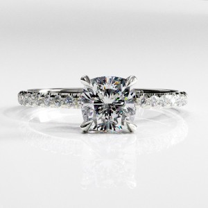 Cushion Cut Moissanite Hidden Halo Pave Engagement Ring 