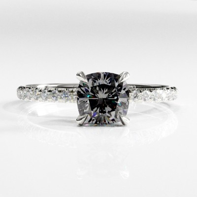 Cushion Cut Moissanite Hidden Halo Pave Engagement Ring 