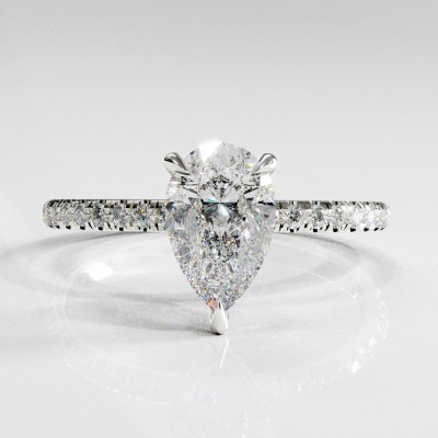 Pear Cut Moissanite Hidden Halo Pave Engagement Ring 