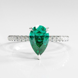 Pear Cut Lab Grown Emerald Hidden Halo Pave Engagement Ring 