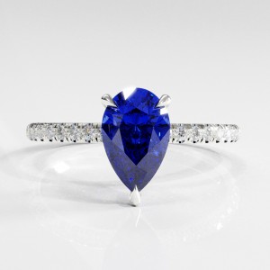 Pear Cut Lab Grown Sapphire Hidden Halo Pave Engagement Ring 