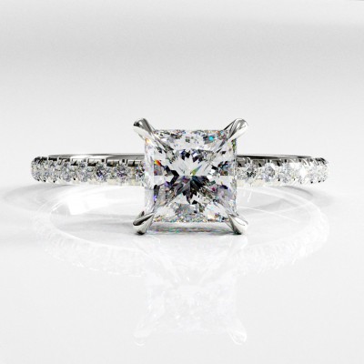 Princess Cut Moissanite Hidden Halo Pave Engagement Ring 