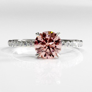 Round Cut Lab Grown Morganite Hidden Halo Pave Engagement Ring 