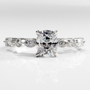 Elongated Cushion Cut Moissanite Hidden Halo Side Stone Engagement Ring