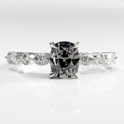 Elongated Cushion Cut Moissanite Hidden Halo Side Stone Engagement Ring