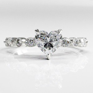 Heart Cut Moissanite Hidden Halo Side Stone Engagement Ring