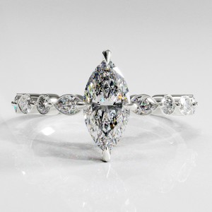 Marquise Cut Moissanite Hidden Halo Side Stone Engagement Ring