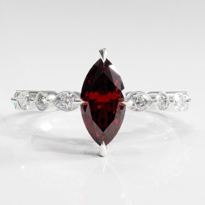 Marquise Cut Lab Grown Ruby Hidden Halo Side Stone Engagement Ring