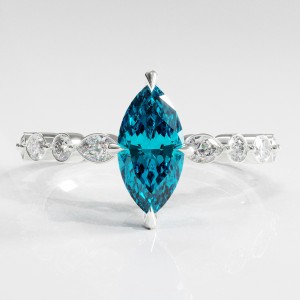 Marquise Cut Natural Topaz Hidden Halo Side Stone Engagement Ring