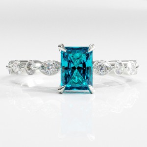 Radiant Cut Natural Topaz Hidden Halo Side Stone Engagement Ring