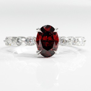 Oval Cut Lab Grown Ruby Hidden Halo Side Stone Engagement Ring