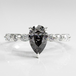 Pear Cut Moissanite Hidden Halo Side Stone Engagement Ring