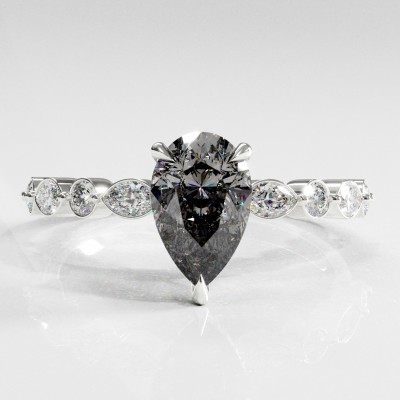 Pear Cut Moissanite Hidden Halo Side Stone Engagement Ring