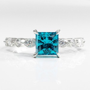 Princess Cut Natural Topaz Hidden Halo Side Stone Engagement Ring