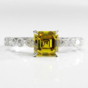 Asscher Cut Moissanite Hidden Halo Side Stone Engagement Ring