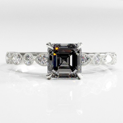 Asscher Cut Moissanite Hidden Halo Side Stone Engagement Ring