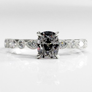 Elongated Cushion Cut Moissanite Hidden Halo Side Stone Engagement Ring