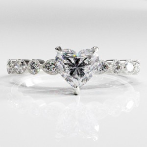 Heart Cut Moissanite Hidden Halo Side Stone Engagement Ring