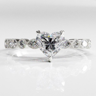 Heart Cut Moissanite Hidden Halo Side Stone Engagement Ring