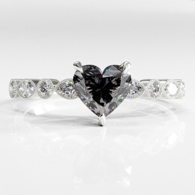 Heart Cut Moissanite Hidden Halo Side Stone Engagement Ring