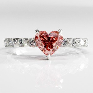 Heart Cut Lab Grown Morganite Hidden Halo Side Stone Engagement Ring