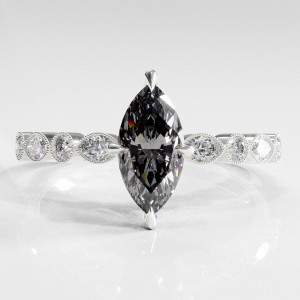 Marquise Cut Moissanite Hidden Halo Side Stone Engagement Ring