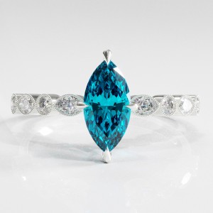 Marquise Cut Natural Topaz Hidden Halo Side Stone Engagement Ring