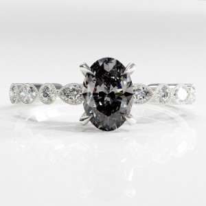 Oval Cut Moissanite Hidden Halo Side Stone Engagement Ring