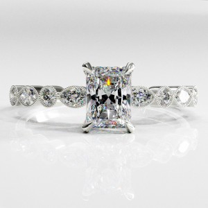 Radiant Cut Moissanite Hidden Halo Side Stone Engagement Ring