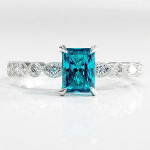 Radiant Cut Natural Topaz Hidden Halo Side Stone Engagement Ring