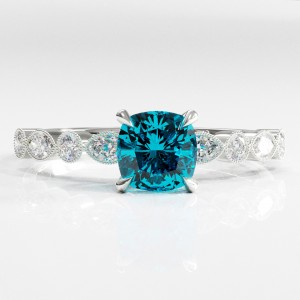 Cushion Cut Natural Topaz Hidden Halo Side Stone Engagement Ring