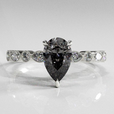 Pear Cut Moissanite Hidden Halo Side Stone Engagement Ring