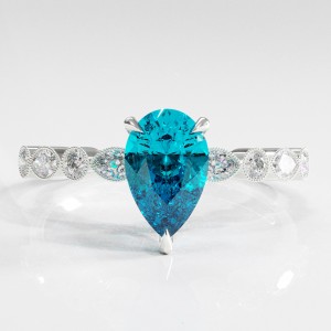 Pear Cut Natural Topaz Hidden Halo Side Stone Engagement Ring