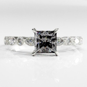 Princess Cut Moissanite Hidden Halo Side Stone Engagement Ring