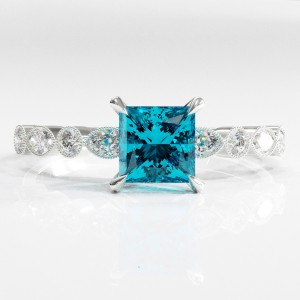 Princess Cut Natural Topaz Hidden Halo Side Stone Engagement Ring