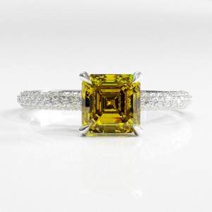 Asscher Cut Moissanite Hidden Halo Pave Engagement Ring 