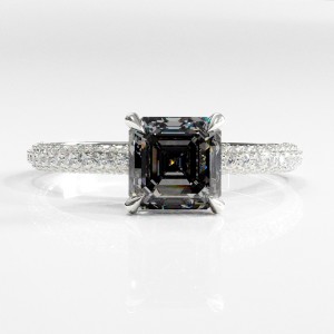 Asscher Cut Moissanite Hidden Halo Pave Engagement Ring 