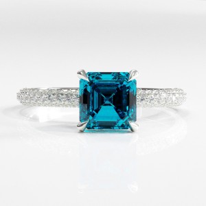 Asscher Cut Natural Topaz Hidden Halo Pave Engagement Ring 