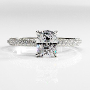 Elongated Cushion Cut Moissanite Hidden Halo Pave Engagement Ring 