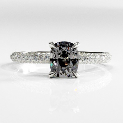 Elongated Cushion Cut Moissanite Hidden Halo Pave Engagement Ring 