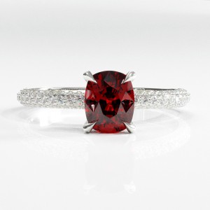 Elongated Cushion Cut Lab Grown Ruby Hidden Halo Pave Engagement Ring 