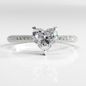 Heart Cut Moissanite Hidden Halo Pave Engagement Ring 