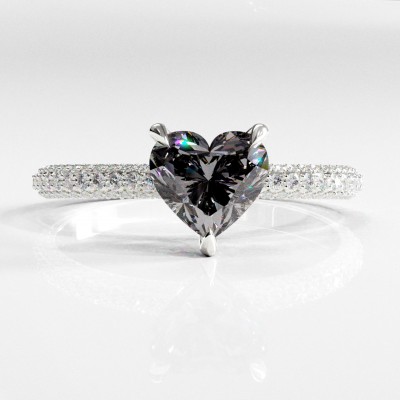 Heart Cut Moissanite Hidden Halo Pave Engagement Ring 