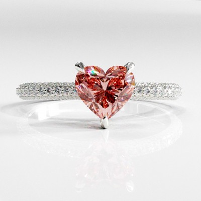 Heart Cut Lab Grown Morganite Hidden Halo Pave Engagement Ring 