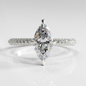 Marquise Cut Moissanite Hidden Halo Pave Engagement Ring 