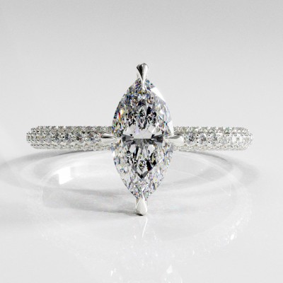 Marquise Cut Moissanite Hidden Halo Pave Engagement Ring 