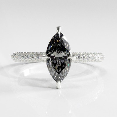 Marquise Cut Moissanite Hidden Halo Pave Engagement Ring 