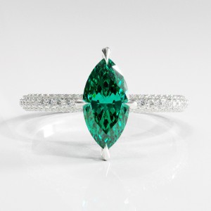 Marquise Cut Lab Grown Emerald Hidden Halo Pave Engagement Ring 