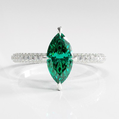 Marquise Cut Lab Grown Emerald Hidden Halo Pave Engagement Ring 