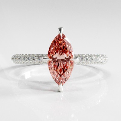 Marquise Cut Lab Grown Morganite Hidden Halo Pave Engagement Ring 